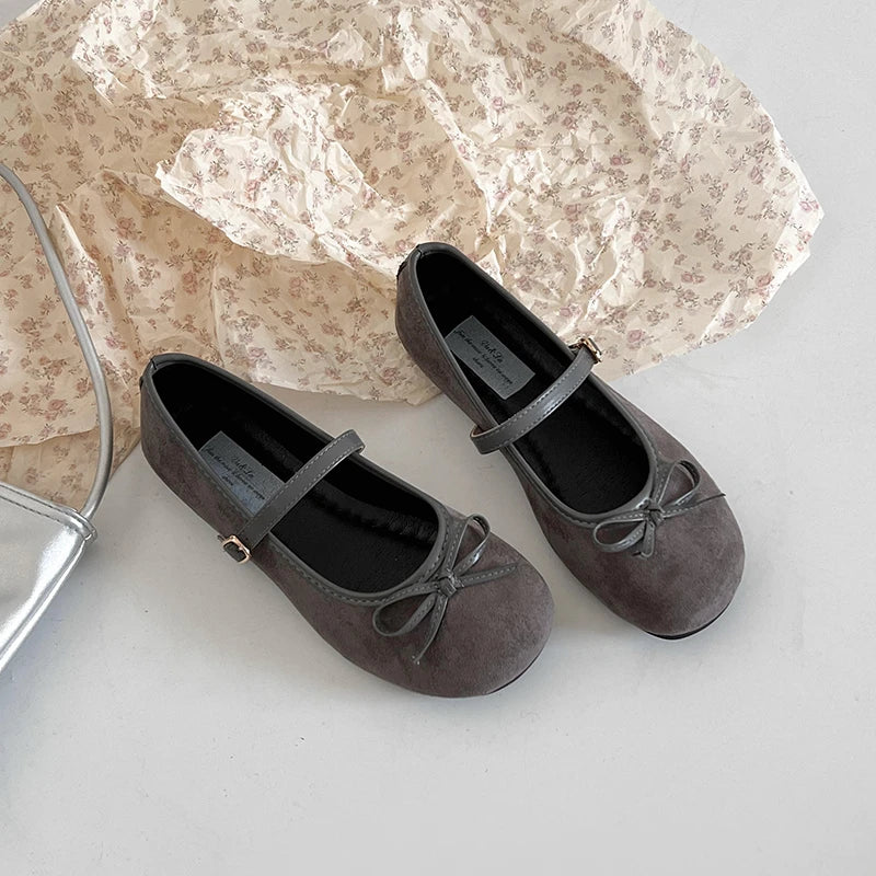 LBSFY -Elegant Bowknot Ballerina Women's Flat Round Toe Comfort Slip-On Ladies Loafers Leather Single Mules Shoes