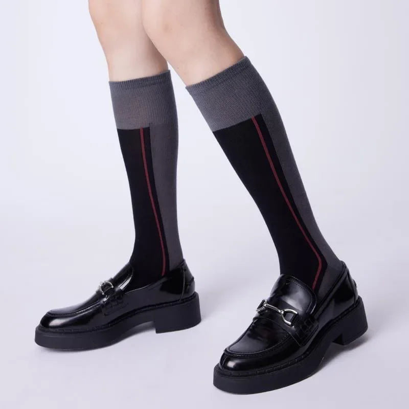 Lbsfy Spring Autumn Ins Fashion Woman Maillard Color Striped Retro Calf Socks Cotton High Tube Soft Sport Eutopean Women's Casual Sox