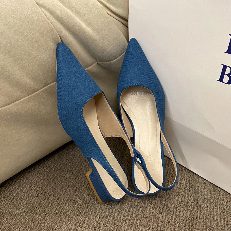 LBSFY -Summer Women's New Sexy Pointed Retro Solid Color High Heels PU Leather Outdoor Banquet Party Women's Sandals Large Size