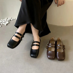 LBSFY -New Brand Women Flat Shoes Fashion Square Toe Shallow Ladies Mary Jane Shoes Soft Sole Outdoor Laofer Shoe Mujer