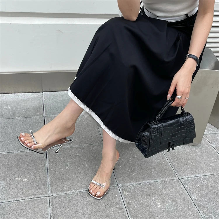 LBSFY -Summer Fashion Butterfly-knot Satin Women Slipper Slip On Ladies Sandal Thin High Heel Outdoor Dress Slides Shoes