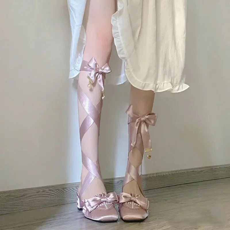 LBSFY  -  French Fairy Lace-Up Single Shoe Ballet Thick With Lolita Design Sense Of Minority Evening Gentle Evening Wind Pumps