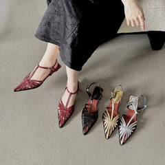 LBSFY  -  Summer Heels Women Sandal Fashion New Brand Gold Narrow Band Ladies Slingback Shoes Ankle Srtrap Dress Slides Mujer