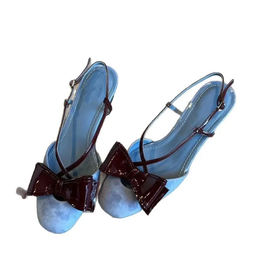 LBSFY -Women's Summer Outdoor Wear Knot Back Strap Thick Heel Comfortable Flat Head Cover Sandals Korean Style round Toe Rubber Sole