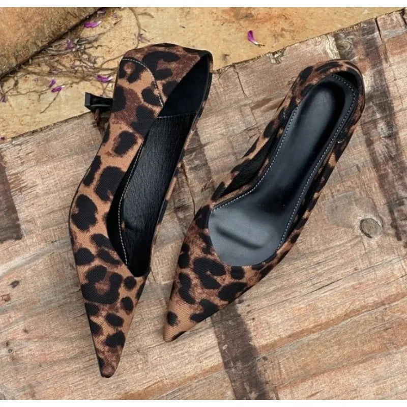 LBSFY -Spring Design Leopard Print Woman Pumps Pointed Toe Thin Low Heels Elegant Party Female High Heel Pumps Zapatos De Mujer