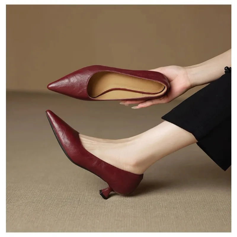 LBSFY -New Style Fashion Women's Leather Shoes Pointed Toe Women Pumps Shoes for Women High Heels Loafers Fashion Concise Ladies Shoes