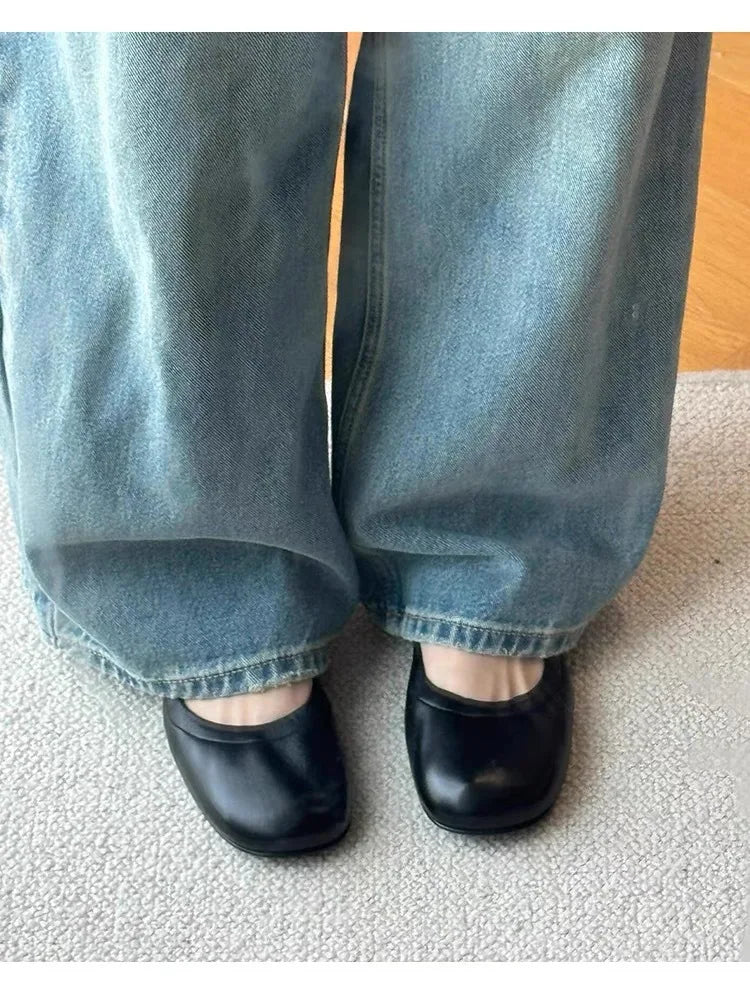LBSFY  -  Women's Single New Flat Round Muller Shoes Casual Comfortable Lightweight Soft Sole Single Shoes comfortable belt buckle shoes