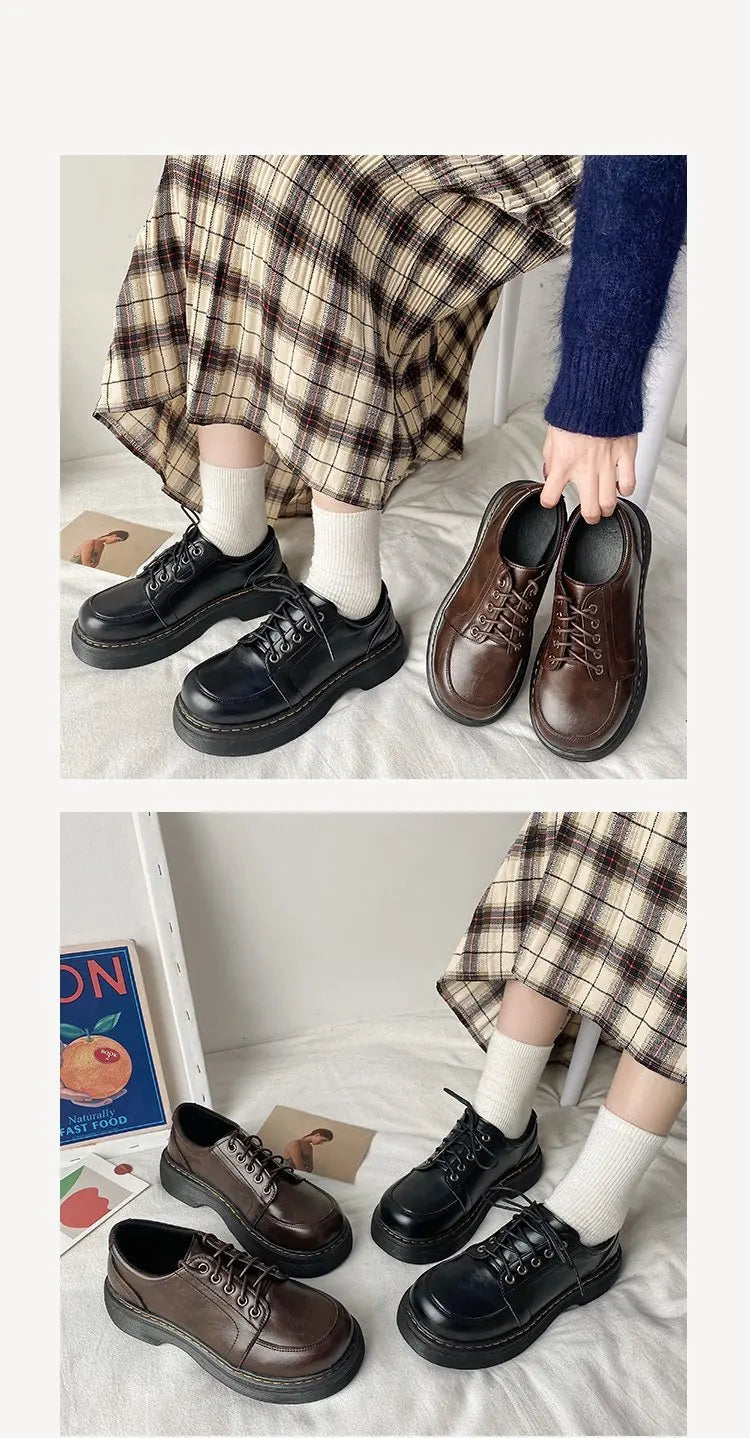 LBSFY -Mary Jane Women Pumps 2025 Spring Solid Lace-up Platform Shoes Round Toe Casual Zapatillas Mujer Black 4.5CM High Zapato De Tacón