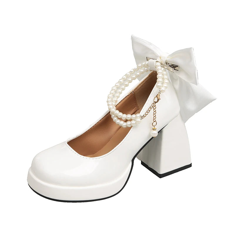 LBSFY  Butterfly-knot Women Mary Jane Shoes Spring Autumn Stripper Party Shoes Laides Elegant Platform Thick Heel Shoes