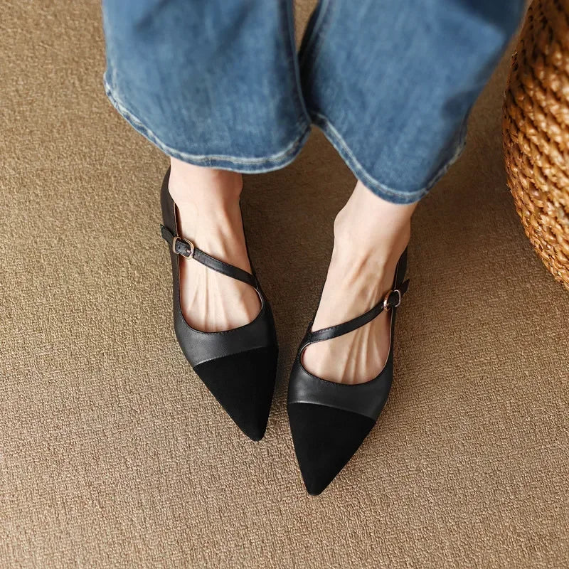 LBSFY  -Women Flat Women's Pointed Toe Retro Single Shoes One Word Buckle Round Mary Jane Shoes Ballerina Flats Mujer