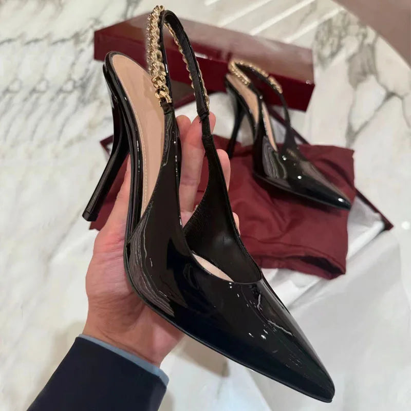 LBSFY  -  Temperament Thin Heel Toe Sandals for Spring and Summer Fashion Show, New Metal Letter Shallow Mouth Pointed High-Heeled Shoes