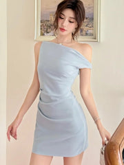 LBSFY -Elegant Solid Bodycon Evening Party Dresses Fashion Diagonal Collar Off Shoulder Prom Vestidos Summer Korean Female Clothing New
