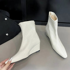 LBSFY  -  High Quality Soft Cozy Patent Leather Ankle Boots Women Sexy Pointed Toe Wedges Heels Party Prom Shoe Booties Female Pumps