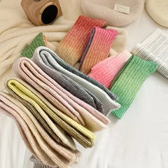 Lbsfy Wool Winter Thick Warm Long Socks Gradient Wool Cashmere Kawaii Socks Women Thermal Floor Sleeping Socks New Year Gift Autumn
