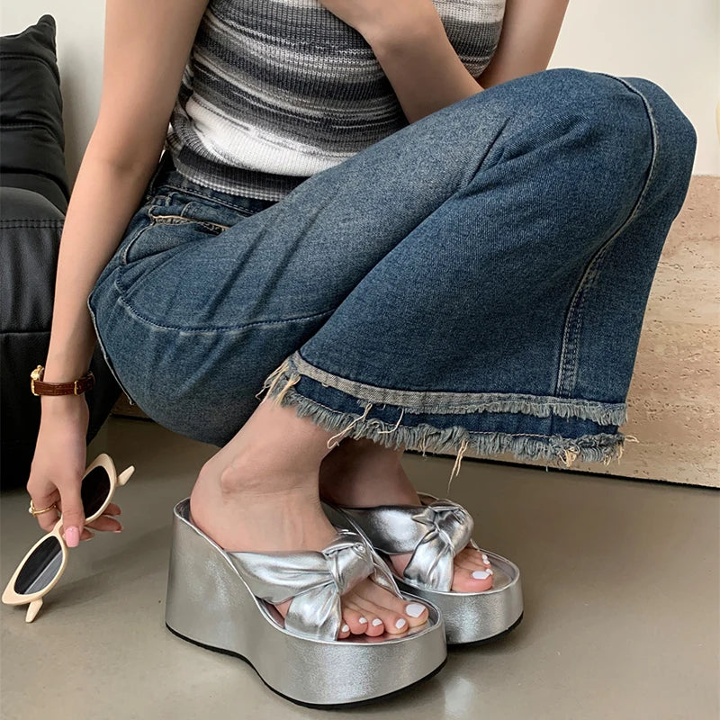LBSFY  Summer Flip Flop Comfort Wedges Heel Women Slippers Shoes Casaul Beach Vacation Clip Toe Slides