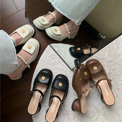 LBSFY  -  Designer Summers Flower Women Mules Slippers Fashion Elegant Cover Toe Slides Shoes Ladies Outdoor Dress Thick Heel Sandalias