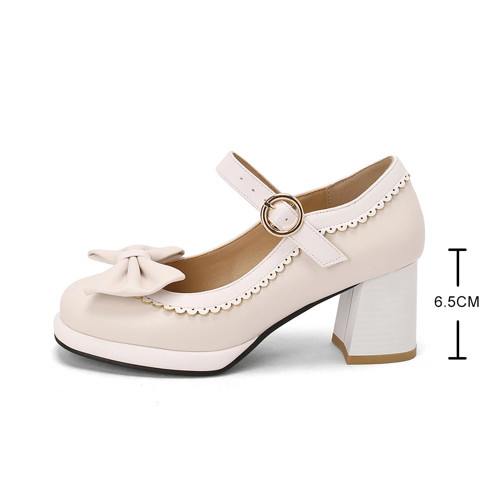 LBSFY  -  Girls Sweet Bow Moccasins Shoes Womens Lolita Mixed Colors Mary Janes Square Heels Ballet Pumps Bordered Shoe zapatillas mujer
