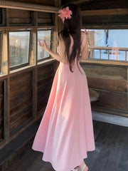 LBSFY -French Gentle Casual Women's Sling Dresses Sleeveless Slim-Fit Spaghetti Strap Zipper Long Dress Summer Office Lady Vestidos