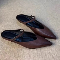 LBSFY -New Style Elegant Leather Sandals Cover Toe Mules Slippers Fashion Shallow Slip-On Slides Shoes Comfortable Ladies Footwear