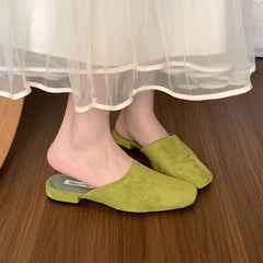 LBSFY -Brand Women Slippers Square-toed Muller Shoes Lady Luxury Low Heel Outdoor Slippers Summer Fashion All-Match Slides