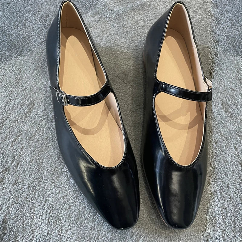 LBSFY -Silver Black Soft Leather Round Toe Women Concise Casual Buckle Strap Flats Mules Ladies Spring Autumn Shoes Zapatos Mujer