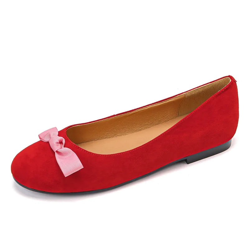 LBSFY  -  4 Colors Plus Size 34-43 New Suede Leather Women Flats Bowtie Spring Summer Ladies Flat Shoes Basic Slip On Footwear