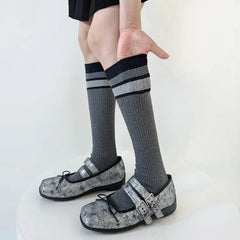 Lbsfy Korean Striped Calf Socks Cotton Colorblocked Knee Socks High Breathable Sport Cycling Mid-calf Socks Japanese JK Accessories