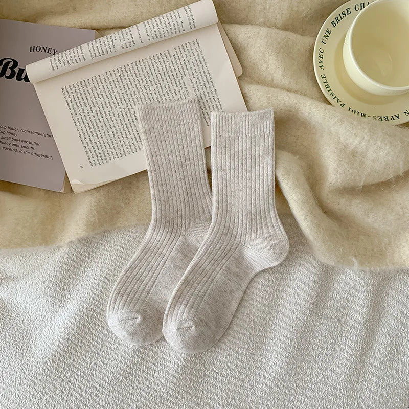 Lbsfy Warm Autumn Cashmere Thick Wool White Socks Women Winter Thicken Warm Harajuku Socks Cute Thermal Japanese Fashion Solid Color