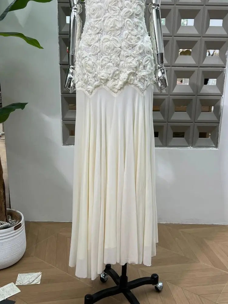 LBSFY -New Summer Edition Elegant 3D Floral Sling Long Dress Women Retro Backless Pleated Maxi Evening Party Chic Dresses Vestido