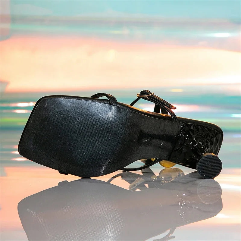 LBSFY  -  2025 Summer Square Toe Women's Sandals Fashion Narrow Band Ankle Buckle Strap Thin Heels Party Stripper Shoes
