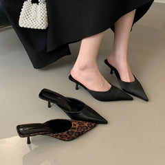 LBSFY  -  2025 Sping New Brand Women Mules Shoes Fashion Pointed Toe Shallow Slip On Slipper Shoes Thin Low Heel Dress Sandals