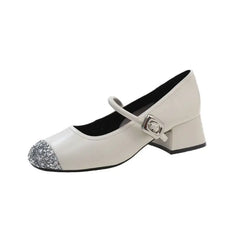 LBSFY -Women's Mary Jane Shoes Leather Summer Dresses French Style Wear-resistant Round Toe Mid Heel Ladies Design Single Lolita Shoes