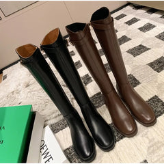 LBSFY -New Women's Black Elegant with Low Heels Shoes Long Brown Boots Winter Knee High Shaft Stylish Lastest Price Goth