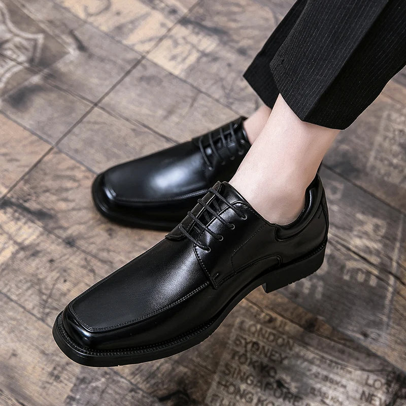 LBSFY  -High Quality Business Men Dress Shoes Square head Male Casual Leather Shoes 2024 Lace Up Wedding Shoes Men Gentleman Derby Shoes