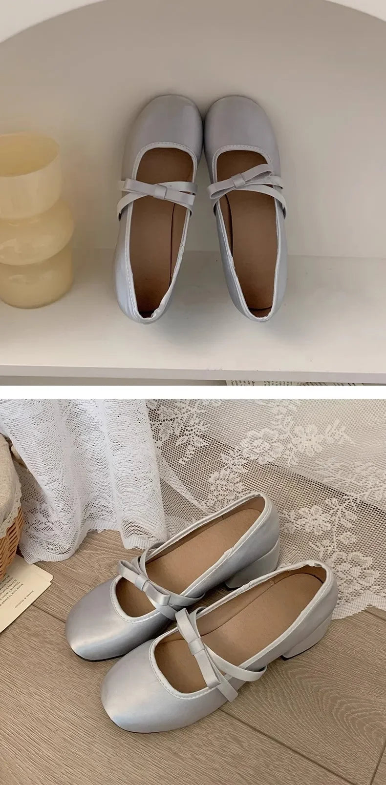 LBSFY -Women Chunky Heel Shoes New  Fashion Bowknot Strap Mid Heels Women Mary Jane Shoes Dress Shallow Mouth Ladies Ballet Shoes