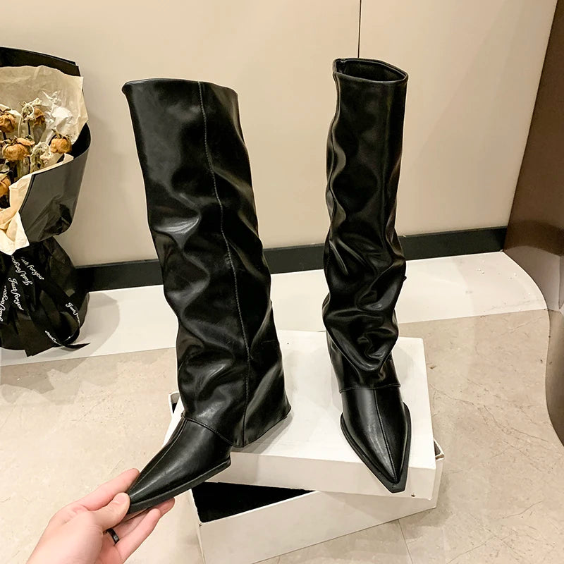 LBSFY -Designer New High-heeled Women Boots Pointed Toe Long Boots for Women Sexy Punk Gothic Boots Paris European and American Female