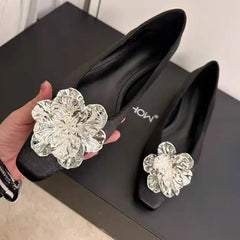 Lbsfy Flower Designer Shoes Women Fashion Shallow Square Toe Elegant Dress Shoes Female 2025 New Luxury Satin Low Heel Footwear Ladies