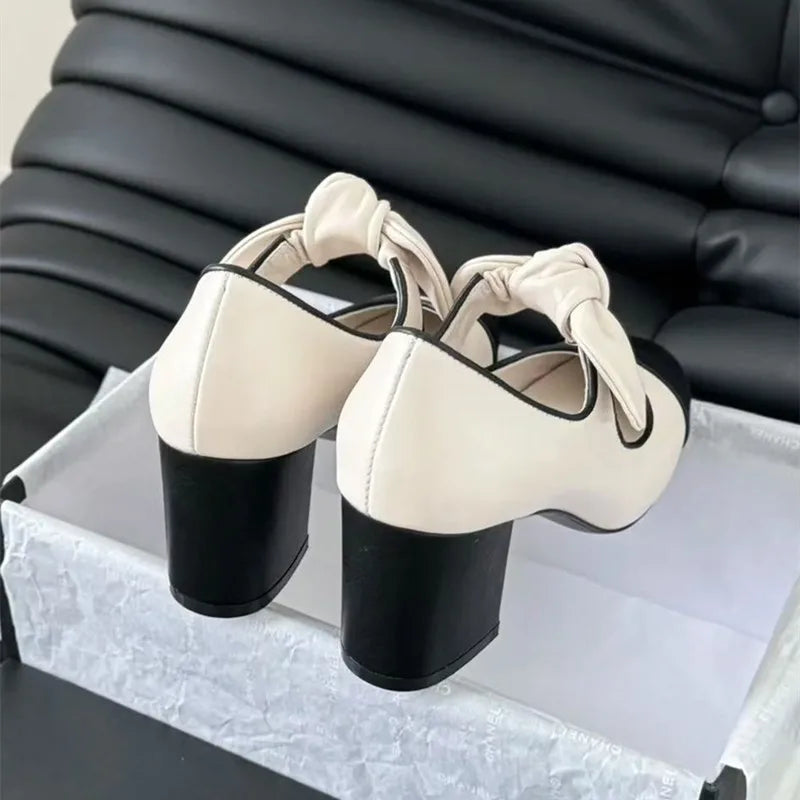 LBSFY  -   Star style Fashion Mixed-color Bowknot Mary Janes Women Pumps Spring Summer Patent Leather Thick High heels Female Party Shoes