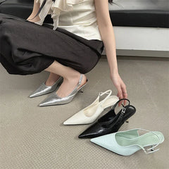 LBSFY -Spring Sexy Pointed Toe Buckle Strap Slingbacks Women Pumps Shoes Thin Heels Stripper Party Zapatos De Mujer