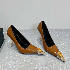 LBSFY  -  2025 New Luxury Gemstone Patent Leather Metal Square toe Women Pumps Fashion Office Thin High heels Female Party Banquet Shoes