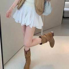 LBSFY -New Style Luxury Women's Retro Brown Western Cowboy Long Boots Women's Fashionable Mid-Calf Pointed Toe Booties Zapatos Mujer