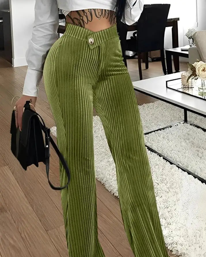 LBSFY  -  2024 Spring Summer New Women's Pants Clothing Solid Color Fashion Gold Velvet Striped Casual High Waist Trousers