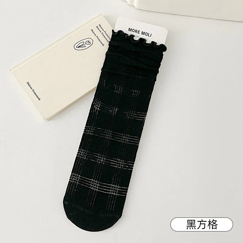 Lbsfy Women's Socks Jk Harajuku White Black Spring Summer Cotton Fashion Korean Style Simple Ins Mid-tube Breathable Comfortable Socks