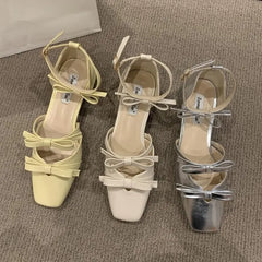LBSFY  -  Butterfly Knot Square Toe Mule Shoes Thick Heels Shoes Female Shoes  Fashion Party Dress Sandals Woman Pumps New Mujer