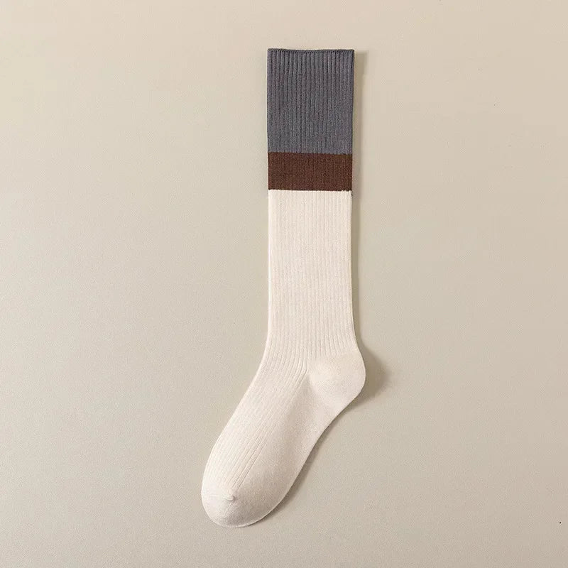 Lbsfy Stockings Women Knitted Cotton Color Matching Knee Socks Women Stockings JK Japanese Style School Girls Long Socks Stockings Sox