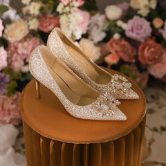 LBSFY  -  High heels, wedding shoes, banquet shoes, feminine temperament, slim heels, sexy bridesmaids, golden pointed little fragrance