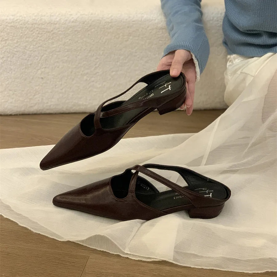 LBSFY -Women Sandals Woman Flat Heel Dress Shoes Retro Pointed Toe Flats Womens Slip On Slippers Mujer
