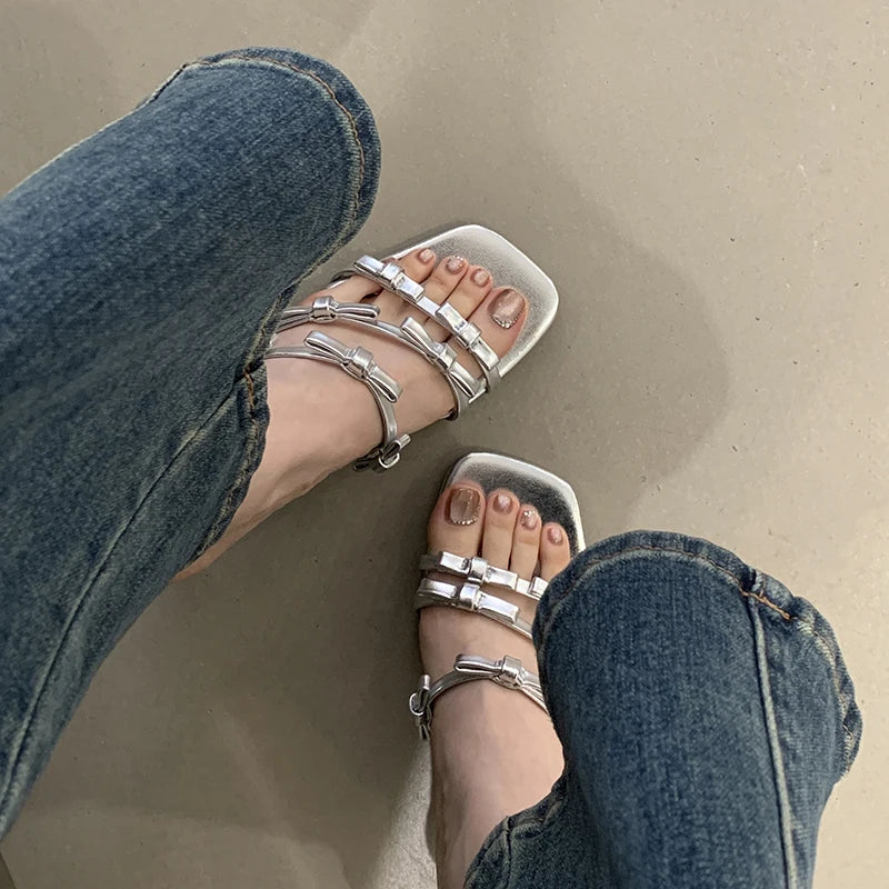LBSFY -Summer Fashion Band Woman Slippers Leopard Narrow Thin Low Heels Party Stripper Ladies Mules Slides Zapatos Mujer