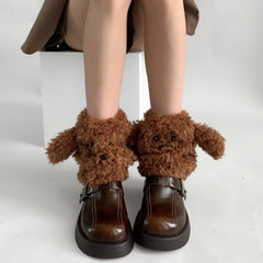 Lbsfy Funny Teddy Curly Leg Warmers Winter JK Girl Ankle Covers Thickened Warm Cute Calf Mid Socks Harajuku Cosplay Accessories