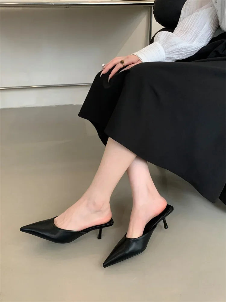 LBSFY -Spring New Leopard Print Women Slipper Pointed Toe Thin Low Heel Sandal Ladies Mules Shoes Zapatos Mujer